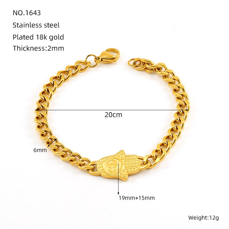 Gold color / 1 Piece Simple Series Classic Stainless Steel 18K Gold Color Plated Unisex Chain Bracelets Picture5